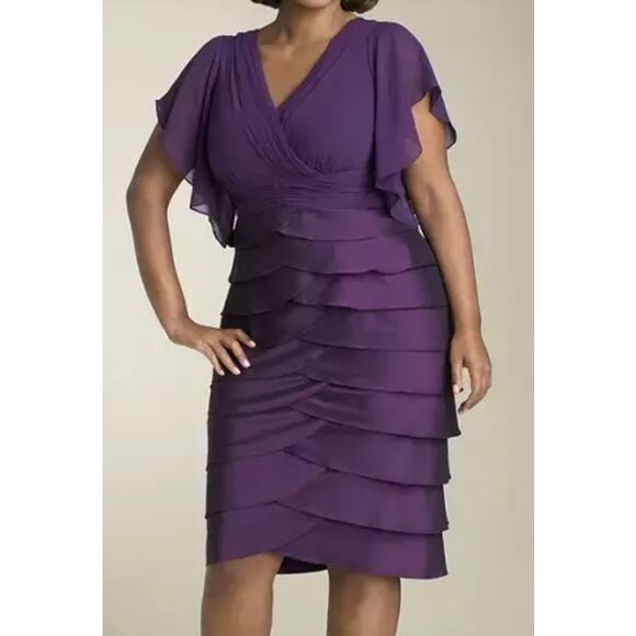 Adrianna Papell Tiered Ruffle‎ Metallic Iridescent Silk Purple Dress Women's 8 - Picture 1 of 16